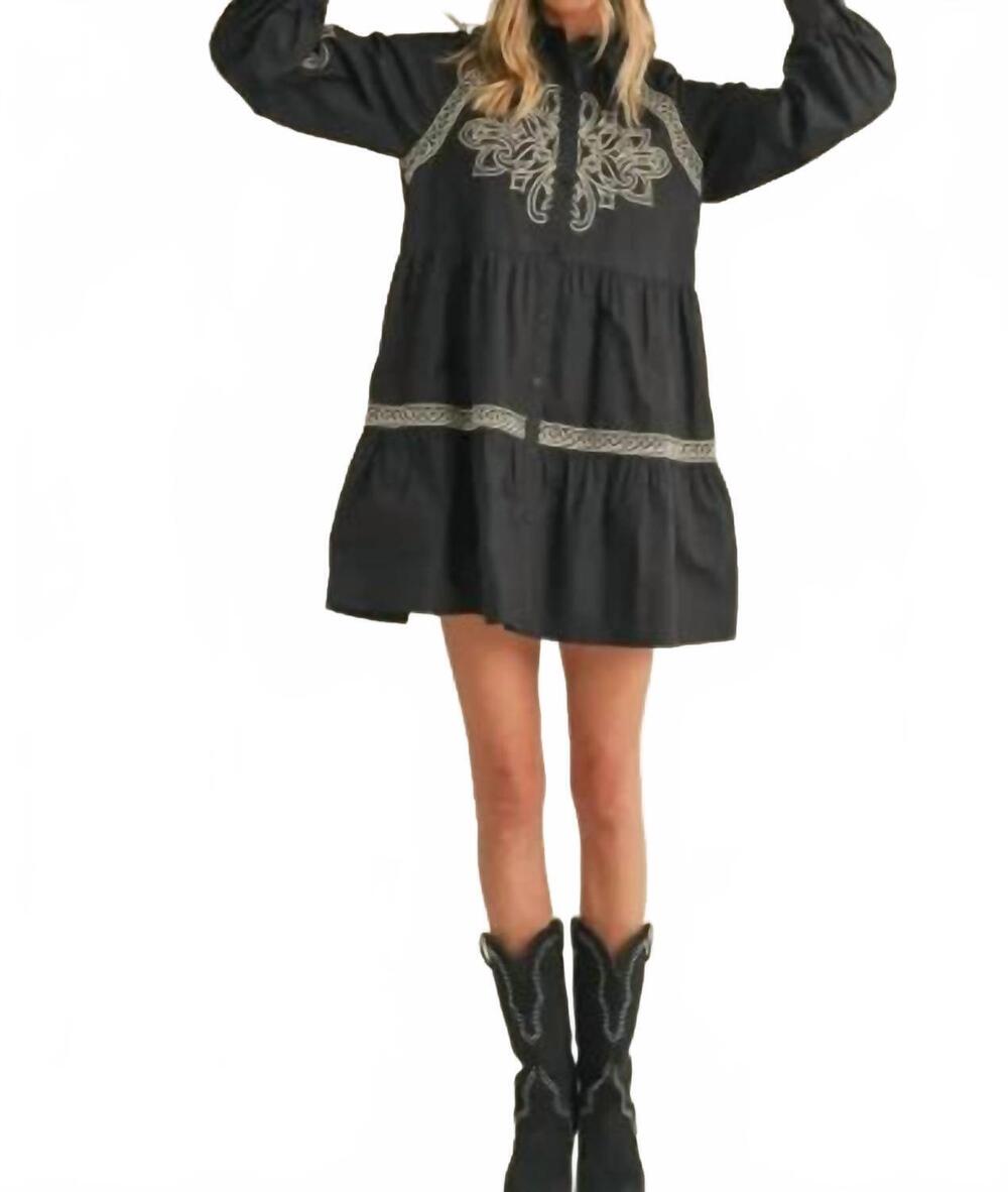 NEW &MERCI women's embroidered button down mini dress in black